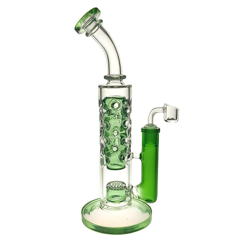 Emerald 12.5" Straight Fab Water Pipe with Seed of Life Perc & Quartz Bowl