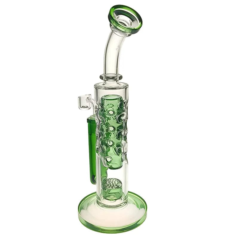 Emerald 12.5" Straight Fab Water Pipe with Seed of Life Perc & Quartz Bowl