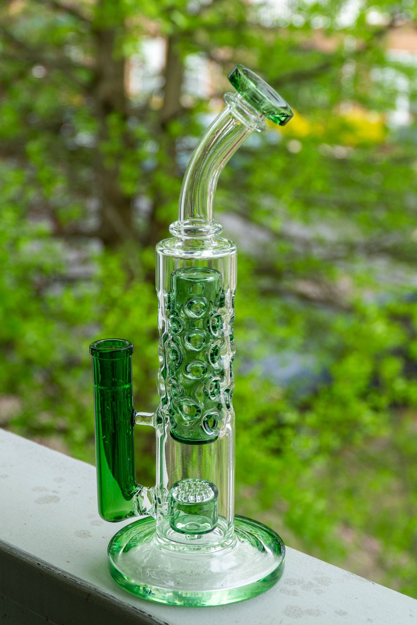 Emerald 12.5" Straight Fab Water Pipe with Seed of Life Perc & Quartz Bowl