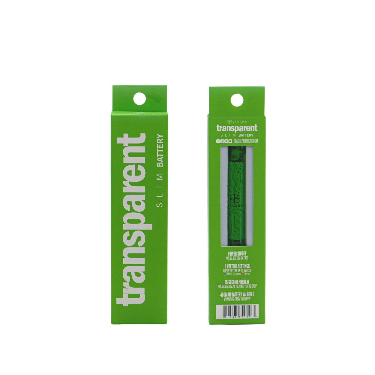 Green Stache - Transparent 510 battery